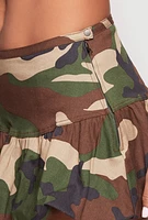 Womens Almost Famous Camo Mini Balloon Skirt, Green, Size M