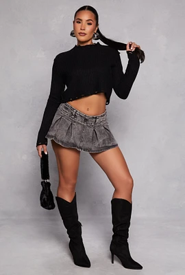 Womens Almost Famous Acid Wash Pleated Skort, Grey, Size M