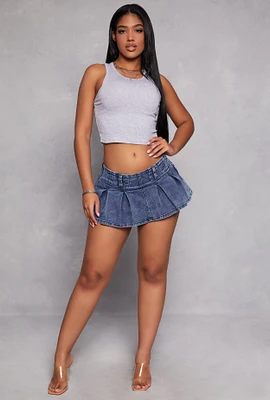 Womens Almost Famous Acid Wash Pleated Skort, M