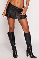Womens Almost Famous Leather Look Cargo Pleated Skirt, Black, Size L
