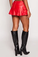 Womens Almost Famous Leather Look Cargo Pleated Skirt, Red, Size M