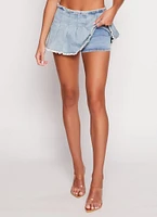 Womens Almost Famous Denim Pleated Mini Skort, Blue,