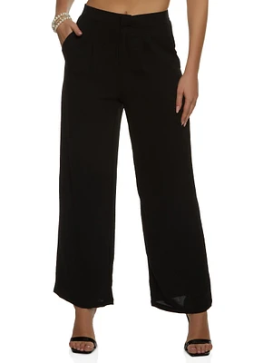 Womens Linen High Waist Wide Leg Pants, Black, Size S