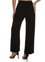 Womens Linen High Waist Wide Leg Pants, Black, Size S