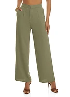 Womens Linen High Waist Wide Leg Pants, Green, Size M