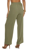Womens Linen High Waist Wide Leg Pants, Green, Size M