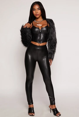 Womens Ambiance Faux Leather Pintuck Leggings, Black, Size S