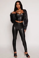 Womens Ambiance Faux Leather Pintuck Leggings, Black, Size S