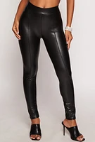 Womens Ambiance Faux Leather Pintuck Leggings, Black, Size S