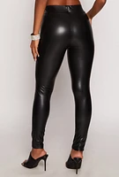 Womens Ambiance Faux Leather Pintuck Leggings, Black, Size L