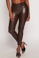 Womens Ambiance Faux Leather Pintuck Leggings, Brown, Size S