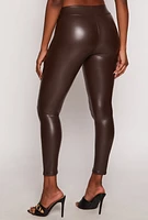 Womens Ambiance Faux Leather Pintuck Leggings, Brown, Size S