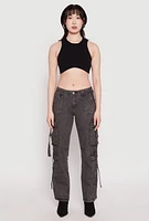 Womens Acid Wash Low Rise Cargo Jeans, Grey, Size XL