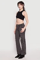 Womens Acid Wash Low Rise Cargo Jeans, Grey, Size XL