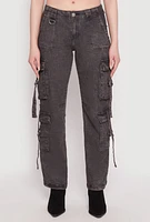 Womens Acid Wash Low Rise Cargo Jeans, Grey, Size XL