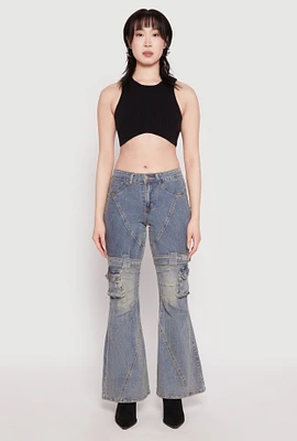 Womens Spoon Jeans Buckle Detail Flare Jeans, Blue, Size 7