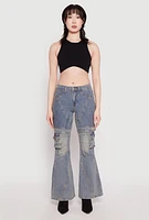 Womens Spoon Jeans Buckle Detail Flare Jeans, Blue, Size 7