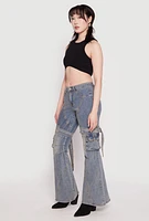 Womens Spoon Jeans Buckle Detail Flare Jeans, Blue, Size 7
