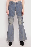 Womens Spoon Jeans Buckle Detail Flare Jeans, Blue, Size 7