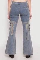 Womens Spoon Jeans Buckle Detail Flare Jeans, Blue, Size 7
