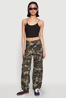 Womens Drawstring Hem Cargo Camouflage Joggers, Green, Size XL