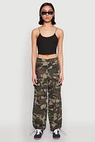 Womens Drawstring Hem Cargo Camouflage Joggers, Green, Size XL