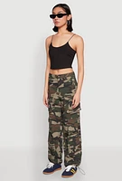 Womens Drawstring Hem Cargo Camouflage Joggers, Green, Size XL