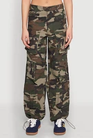 Womens Drawstring Hem Cargo Camouflage Joggers, Green, Size XL
