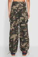 Womens Drawstring Hem Cargo Camouflage Joggers, Green, Size XL