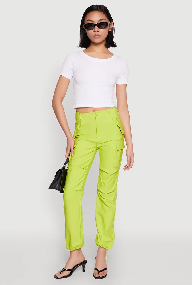 Womens Toggle Drawstring Hem Utility Pants, Green, Size L