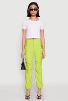 Womens Toggle Drawstring Hem Utility Pants, Green, Size L