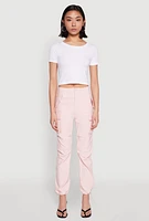 Womens Toggle Drawstring Hem Utility Pants, Pink,