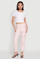 Womens Toggle Drawstring Hem Utility Pants, Pink,