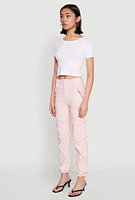 Womens Toggle Drawstring Hem Utility Pants, Pink,