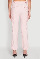 Womens Toggle Drawstring Hem Utility Pants, Pink,