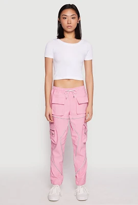 Womens Contrast Piping Hyperstretch Cargo Joggers, Pink, Size M