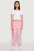 Womens Contrast Piping Hyperstretch Cargo Joggers, Pink, Size M