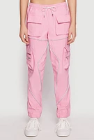 Womens Contrast Piping Hyperstretch Cargo Joggers, Pink, Size M