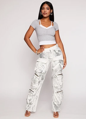 Womens Paint Splatter Zip Cargo Pants, Grey, Size S