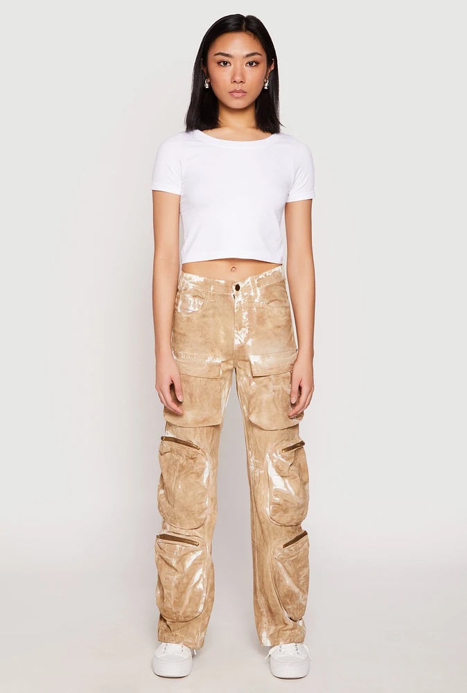 Womens Paint Splatter Zip Cargo Pants, Khaki, Size L
