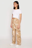 Womens Paint Splatter Zip Cargo Pants, Khaki, Size L
