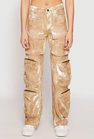 Womens Paint Splatter Zip Cargo Pants, Khaki, Size L