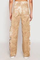 Womens Paint Splatter Zip Cargo Pants, Khaki, Size XL