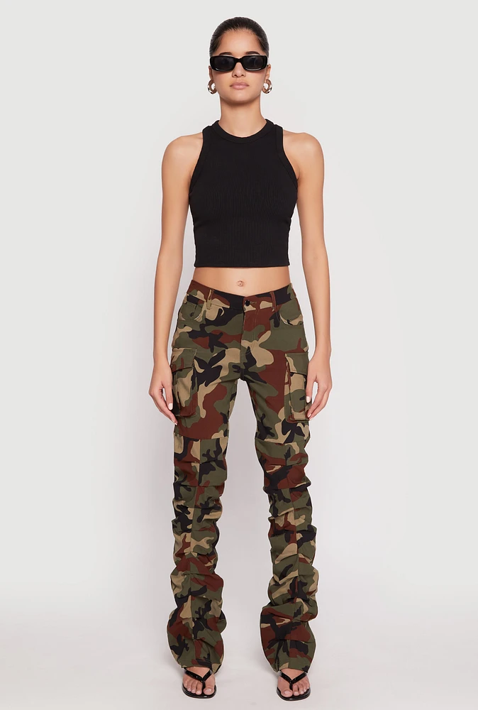Womens Camouflage Stacked Cargo Pants, Multi, Size L