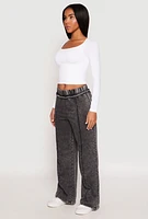 Womens Acid Wash French Terry Sweatpants, Grey, Size L