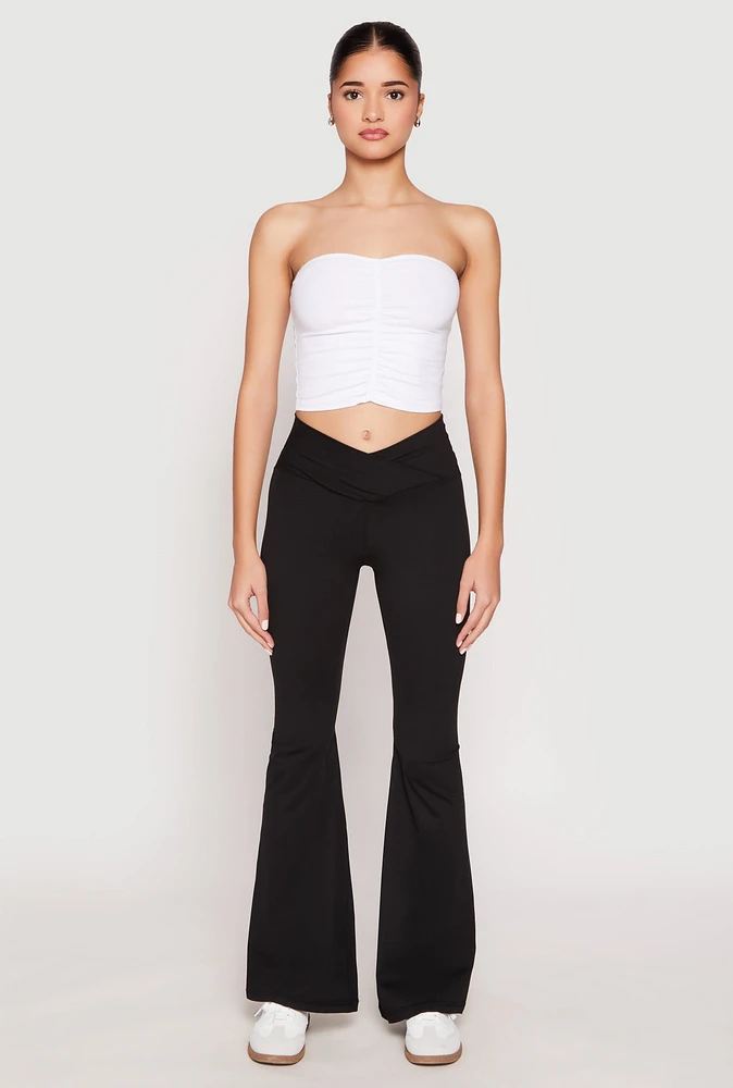 Womens Crossover Waist Flare Active Pants, Black, Size XL
