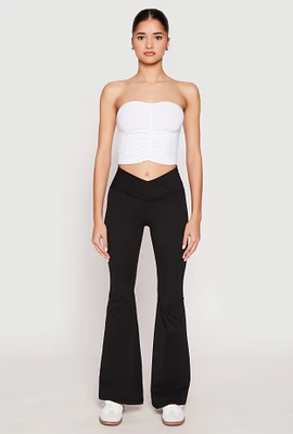 Womens Crossover Waist Flare Active Pants, Black, Size XL
