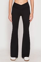 Womens Crossover Waist Flare Active Pants, Black, Size XL