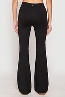 Womens Crossover Waist Flare Active Pants, Black, Size XL