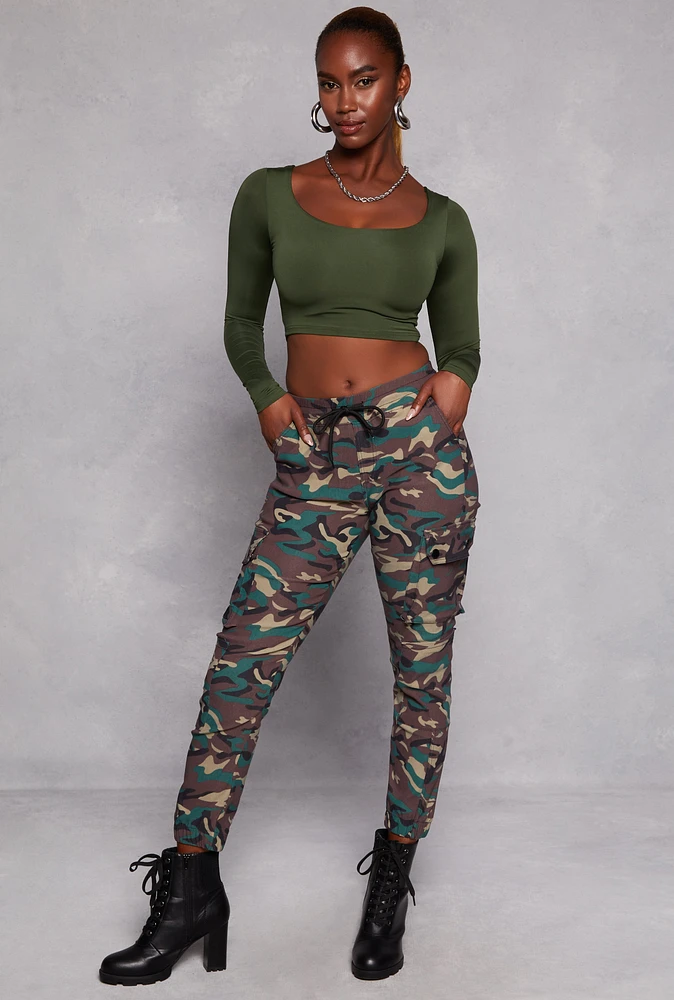 Womens Twill Camo Cargo Joggers, Multi, Size M